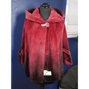 NEW W/ Tag Raspberry Ombre Sheared Mink Fur Poncho Cape Cloak Coat Jacket